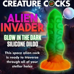 Creature Cocks Silicone Dildos>Alien Invader Glow-In-The-Dark Silicone Dildo