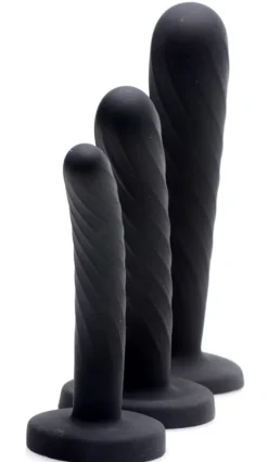 Strap U Anal Pegging Toys | Silicone Dildos>Black 3 Piece Silicone Strap-On Set