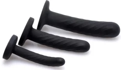 Strap U Anal Pegging Toys | Silicone Dildos>Black 3 Piece Silicone Strap-On Set
