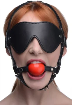 STRICT Ball Gags & Mouth Restraints | Masks & Dress-Up Accessories>Blindfold Harness and Ball Gag (Red)