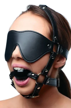 STRICT Ball Gags & Mouth Restraints | Masks & Dress-Up Accessories>Blindfold Harness and Ball Gag (Black)
