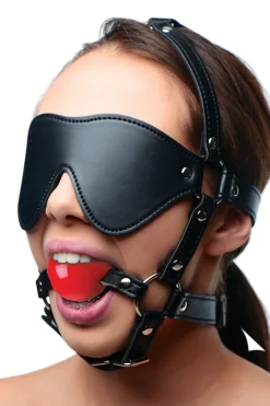 STRICT Ball Gags & Mouth Restraints | Masks & Dress-Up Accessories>Blindfold Harness and Ball Gag (Red)