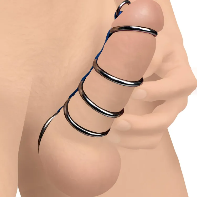 Strict Leather Cock & Ball Devices | Penis Rings>Blue Leather and Steel Gates of Hell