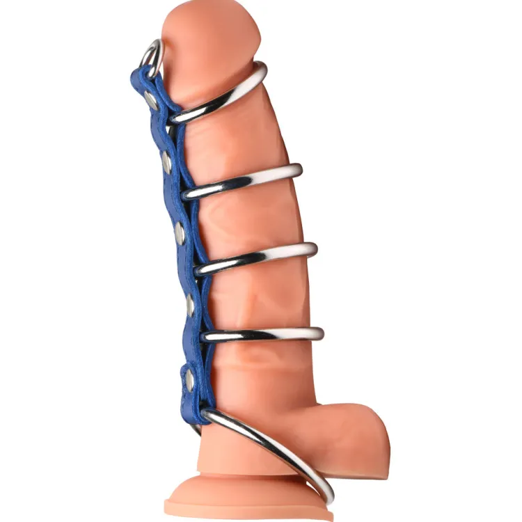 Strict Leather Cock & Ball Devices | Penis Rings>Blue Leather and Steel Gates of Hell