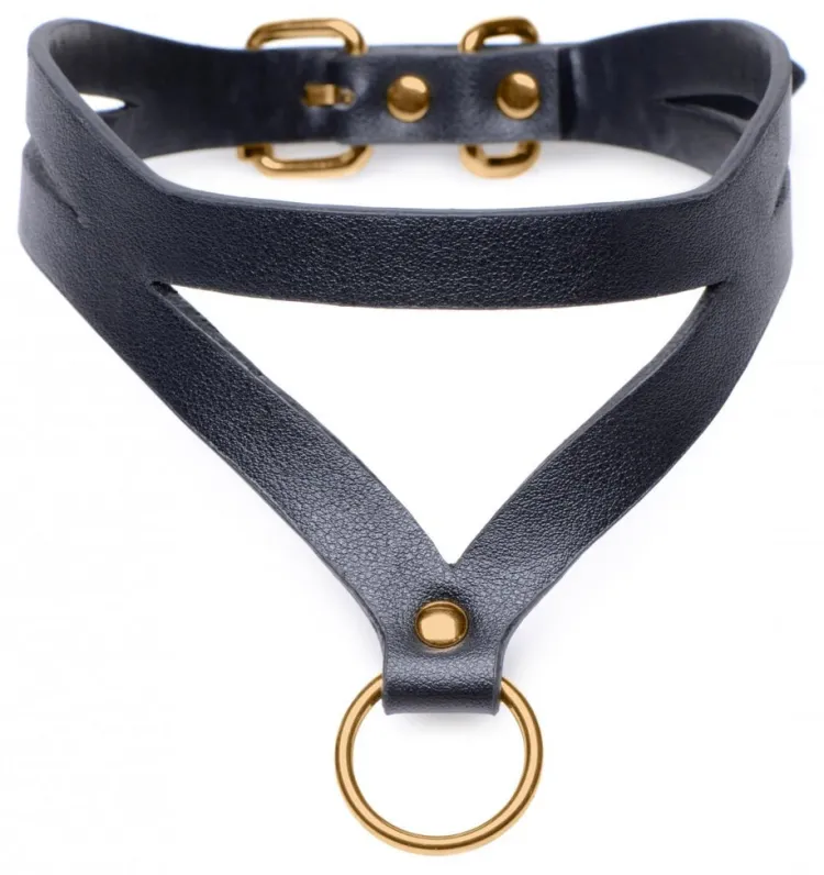 Master Series Leashes & Collars>Bondage Baddie Black and Gold Collar with O-Ring