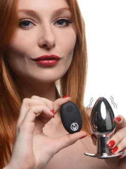 Master Series Butt Plugs | Aluminum & Steel Dildos & Insertables>Chrome Blast 7X Rechargeable Butt Plug with Remote Control