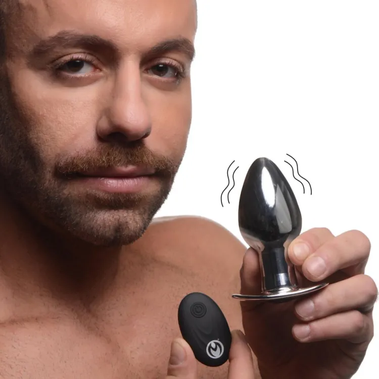 Master Series Butt Plugs | Aluminum & Steel Dildos & Insertables>Chrome Blast 7X Rechargeable Butt Plug with Remote Control