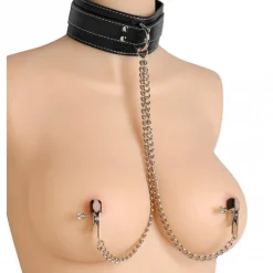 Strict Leather Leashes & Collars | Nipple Clamps & Stimulators>Coveted Collar with Nipple Clamp Attachment