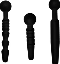 Master Series Medical Equipment | Cock & Ball Devices>Dark Rods 3 Piece Silicone Penis Plug Set