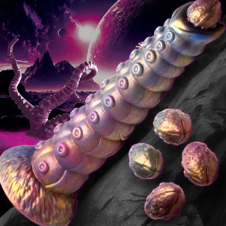 Creature Cocks Silicone Dildos | Non-Representational Dildos>Deep Invader Tentacle Ovipositor Silicone Dildo with Eggs