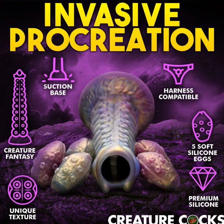 Creature Cocks Silicone Dildos | Non-Representational Dildos>Deep Invader Tentacle Ovipositor Silicone Dildo with Eggs