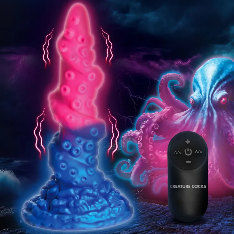 Creature Cocks Vibrating Dildos | Non-Representational Dildos>Deluxe Lord Kraken Vibrating Glow-in-the-Dark Silicone Dildo
