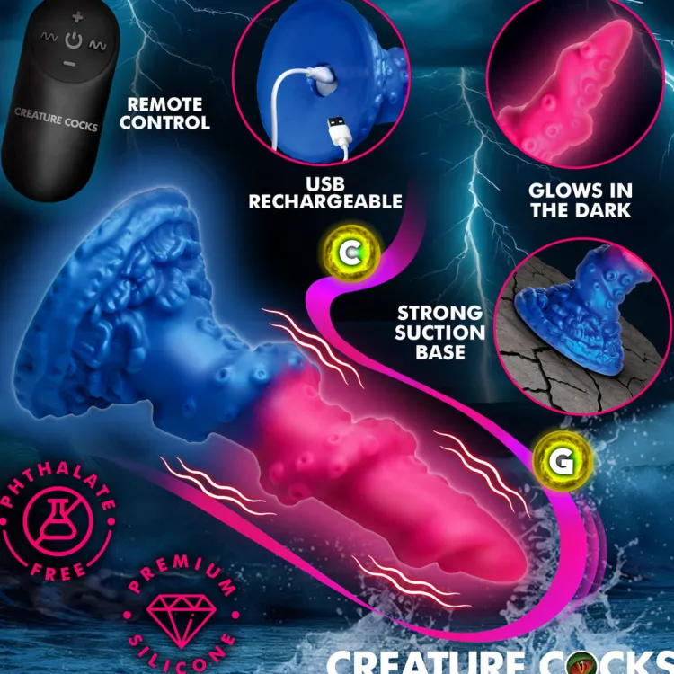 Creature Cocks Vibrating Dildos | Non-Representational Dildos>Deluxe Lord Kraken Vibrating Glow-in-the-Dark Silicone Dildo