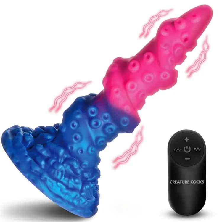 Creature Cocks Vibrating Dildos | Non-Representational Dildos>Deluxe Lord Kraken Vibrating Glow-in-the-Dark Silicone Dildo