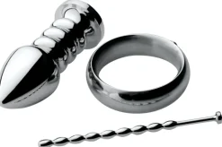 Zeus Electrosex Electro Sex | Aluminum & Steel Dildos & Insertables>Deluxe Series Voltaic For Him Stainless Steel Male E-stim Kit