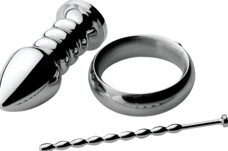 Zeus Electrosex Electro Sex | Aluminum & Steel Dildos & Insertables>Deluxe Series Voltaic For Him Stainless Steel Male E-stim Kit