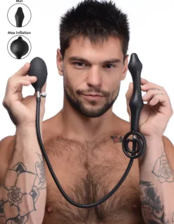 Master Series Unique Anal Toys | Butt Plugs>Devils Rattle Inflatable Silicone Anal Plug with Cock and Ball Ring