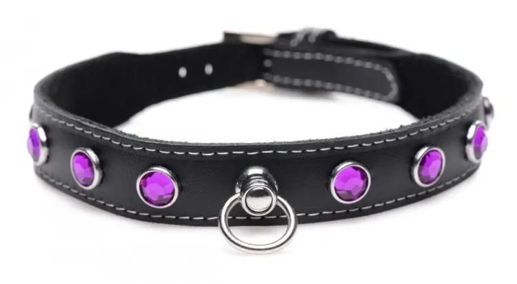 Master Series Leashes & Collars>Fierce Vixen Leather Choker with Rhinestones