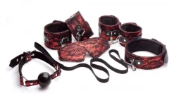 Frisky Starter Bdsm & Bondage Kits | Wrist & Ankle Cuffs>Lacy Red 5 Piece Bondage Set