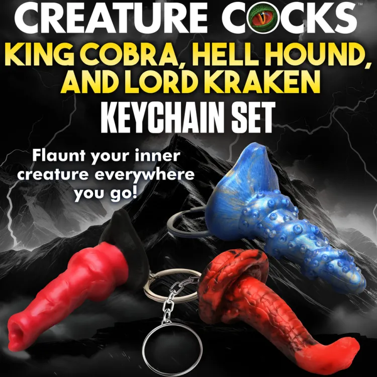 Creature Cocks Games & Novelties>Hell-Hound, Lord Kraken, & King Cobra Silicone Keychain Set