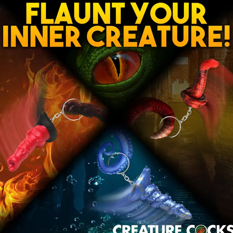 Creature Cocks Games & Novelties>Hell-Hound, Lord Kraken, & King Cobra Silicone Keychain Set