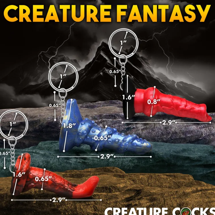 Creature Cocks Games & Novelties>Hell-Hound, Lord Kraken, & King Cobra Silicone Keychain Set