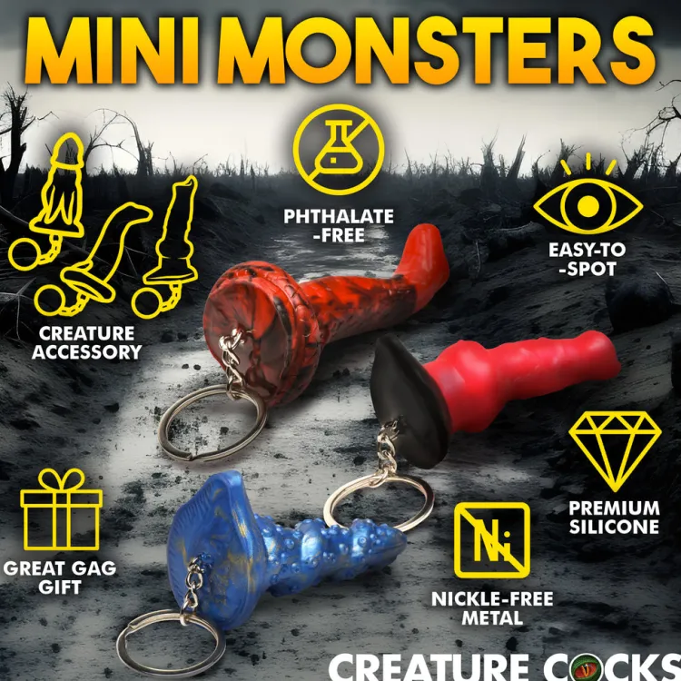 Creature Cocks Games & Novelties>Hell-Hound, Lord Kraken, & King Cobra Silicone Keychain Set