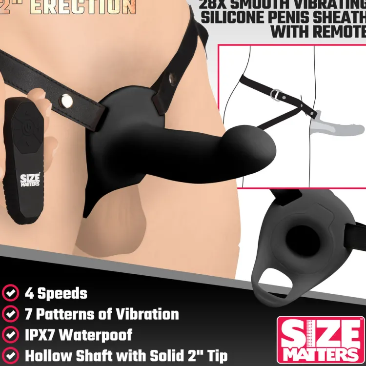 Size Matters Penis Extenders & Sleeves>2 Inch Erection 28X Smooth Vibrating Silicone Penis Sheath with Remote