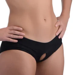 Strap U Anal Pegging Toys>Lace Envy Black Crotchless Panty Harness