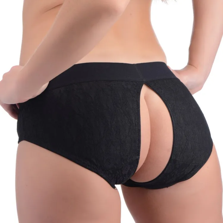 Strap U Anal Pegging Toys>Lace Envy Black Crotchless Panty Harness