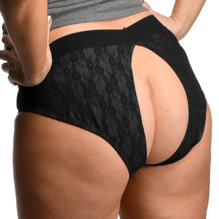 Strap U Anal Pegging Toys>Lace Envy Black Crotchless Panty Harness