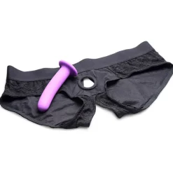 Strap U Anal Pegging Toys | Strap-On Harnesses & Dildos>Lace Envy Black Pegging Set with Lace Crotchless Panty Harness and Dildo - L-XL