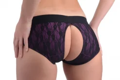 Strap U Vibrating Panties & Lingerie | Masks & Dress-Up Accessories>Lace Envy Pegging Set with Lace Crotchless Panty Harness and Dildo - L-XL