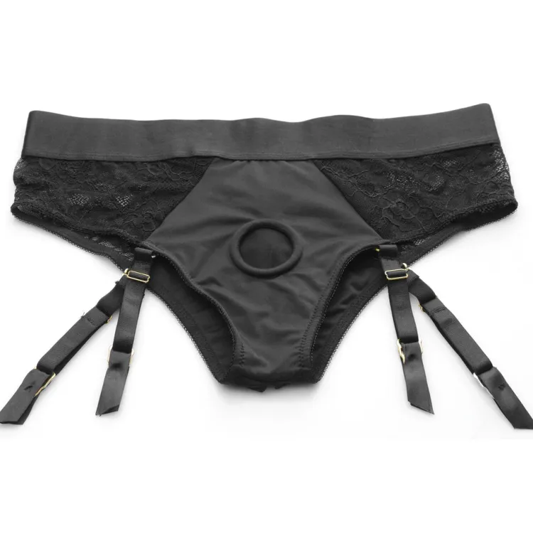 Strap U Anal Pegging Toys>Laced Seductress Crotchless Panty Harness with Garter Straps