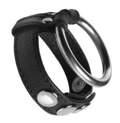 Strict Leather Penis Rings>Leather Steel Cock and Ball Ring