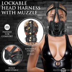 Master Series Ball Gags & Mouth Restraints | Masks & Dress-Up Accessories>Lockable Head Harness with Muzzle