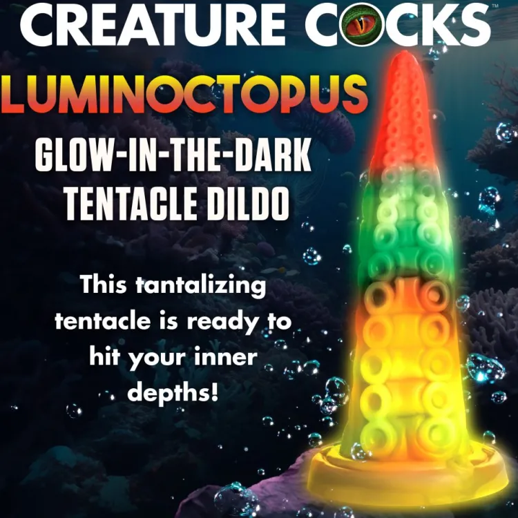 Creature Cocks Silicone Dildos>Luminoctopus Glow-In-The-Dark Tentacle Silicone Dildo