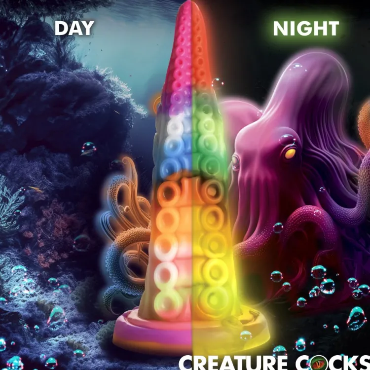 Creature Cocks Silicone Dildos>Luminoctopus Glow-In-The-Dark Tentacle Silicone Dildo