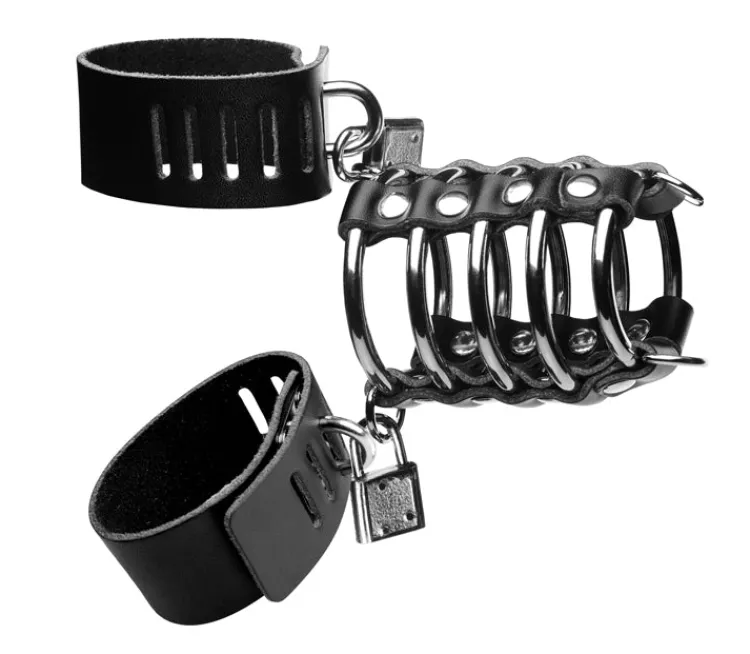 STRICT Chastity Devices | Penis Rings>Maximum Submission Gates of Hell Locking Leather and Steel Cage