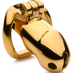 Master Series Chastity Devices | Penis Rings>Midas 18K Gold-Plated Locking Chastity Cage