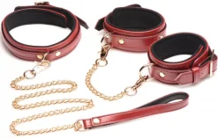 Master Series Leashes & Collars | Wrist & Ankle Cuffs>6 Piece Burgundy Bondage Set