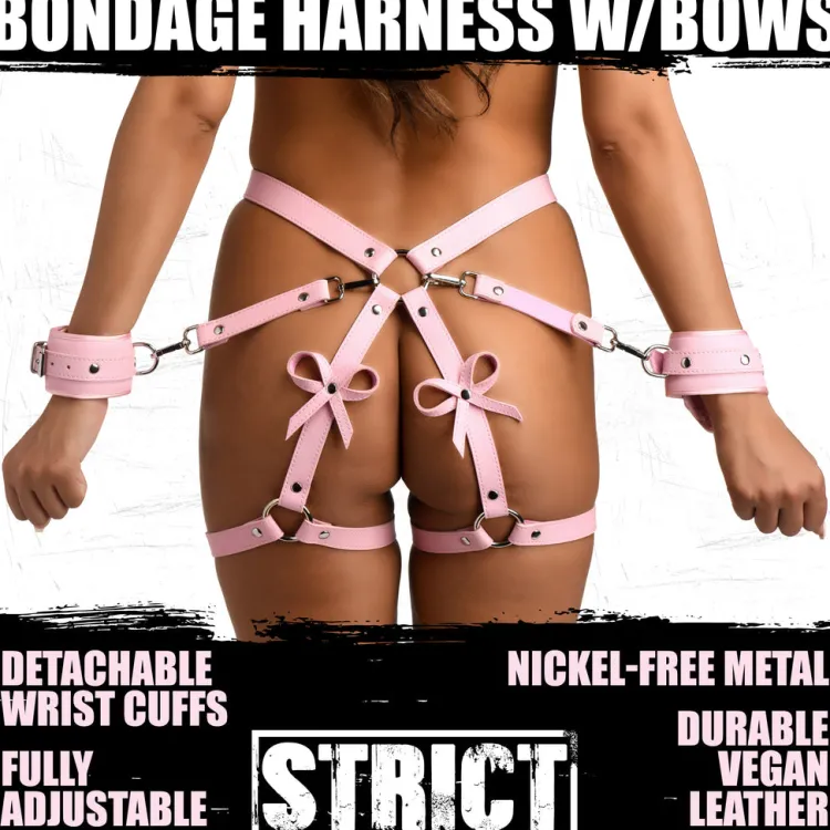 STRICT Vibrating Panties & Lingerie | Masks & Dress-Up Accessories>Pink Bondage Thigh Harness with Bows