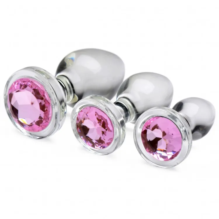Booty Sparks Jewel Butt Plugs | Anal Starter Toys>Pink Gem Glass Anal Plug Set