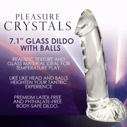 Pleasure Crystals Glass Dildos | Non-Representational Dildos>7.1" Glass Dildo w/ Balls