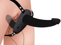 Strap U Anal Pegging Toys | Harness Compatible Dildos>Power Pegger Black Silicone Vibrating Double Dildo with Harness