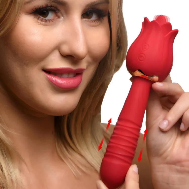 Bloomgasm Silicone Vibrators | Waterproof Vibrators>Racy Rose Thrusting and Licking Rose Vibrator