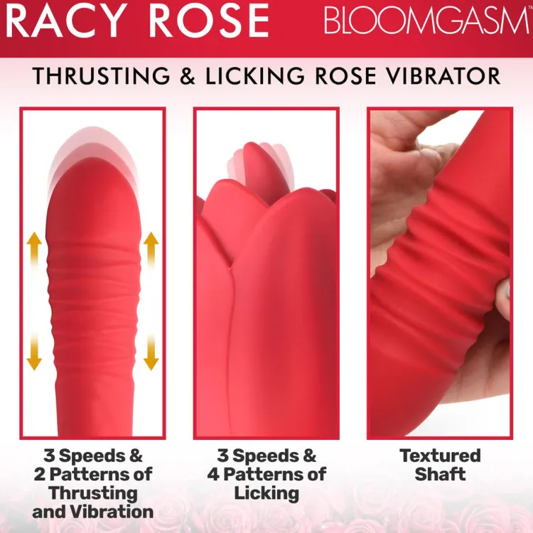 Bloomgasm Silicone Vibrators | Waterproof Vibrators>Racy Rose Thrusting and Licking Rose Vibrator