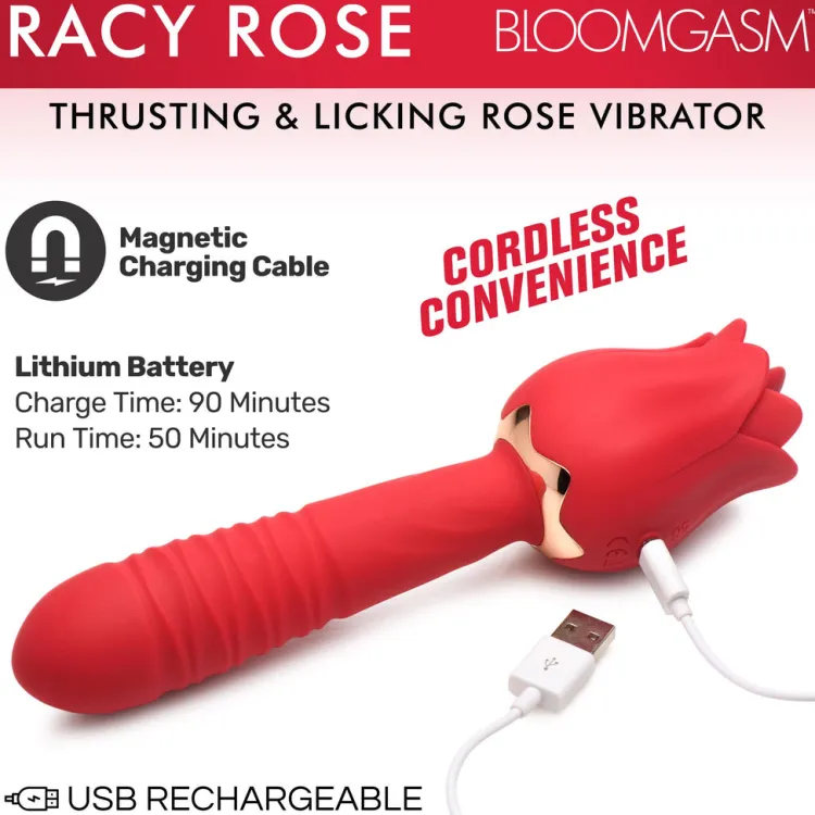 Bloomgasm Silicone Vibrators | Waterproof Vibrators>Racy Rose Thrusting and Licking Rose Vibrator