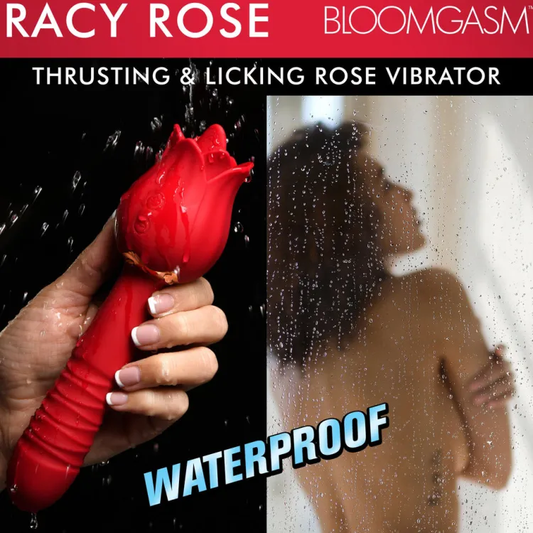 Bloomgasm Silicone Vibrators | Waterproof Vibrators>Racy Rose Thrusting and Licking Rose Vibrator