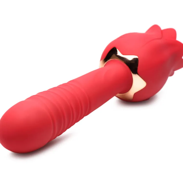 Bloomgasm Silicone Vibrators | Waterproof Vibrators>Racy Rose Thrusting and Licking Rose Vibrator